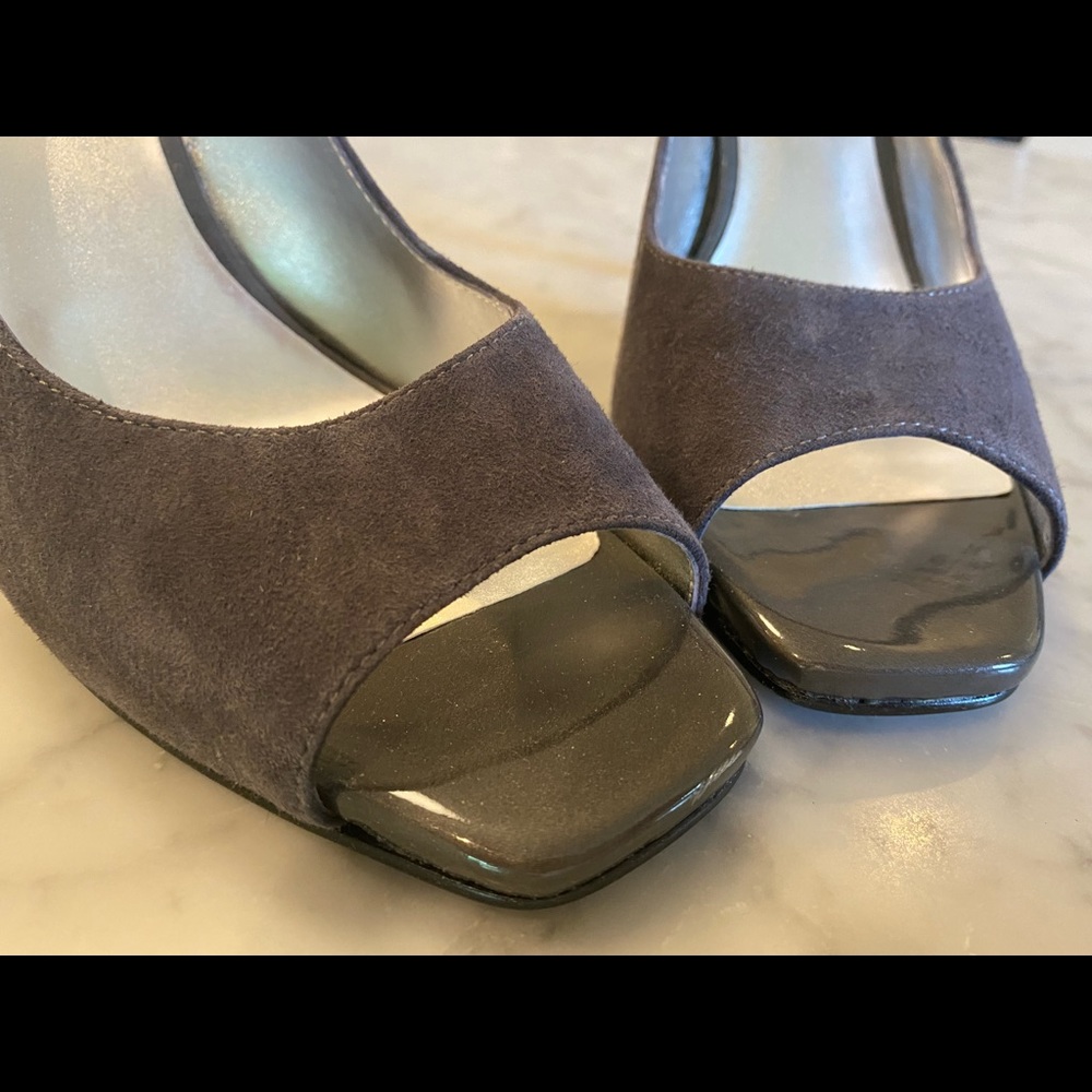 Dress shoes, gray suede, sling back AK Anne Klein. Never been worn.